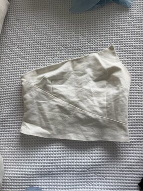 superdown Cream Strapless Crop Top